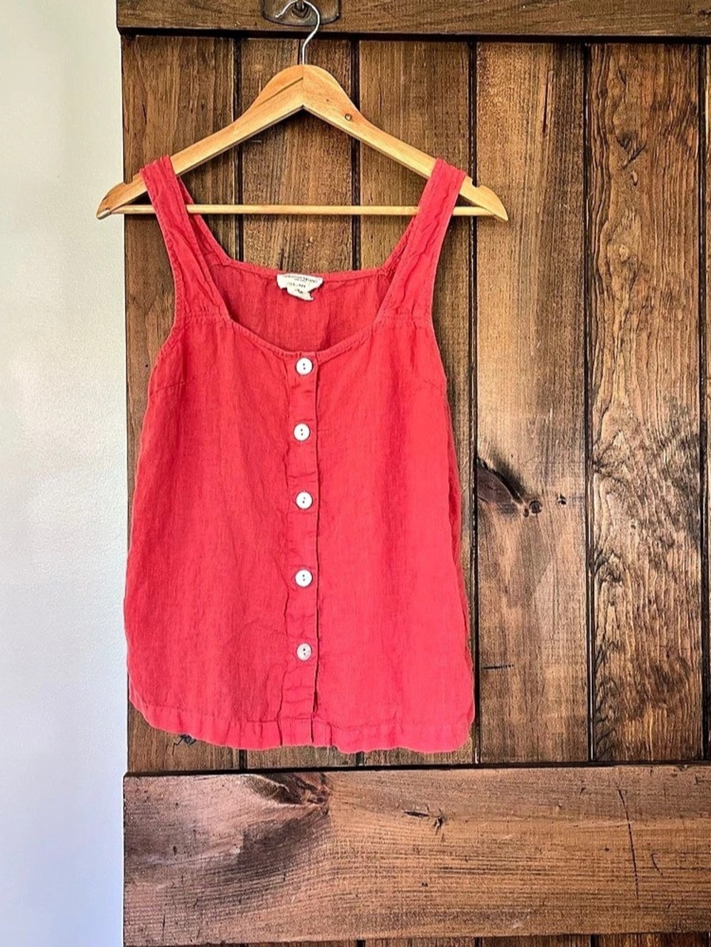 Christian Siriano Coral Pink Button Front Linen Tank Beachy Lagenlook Boho